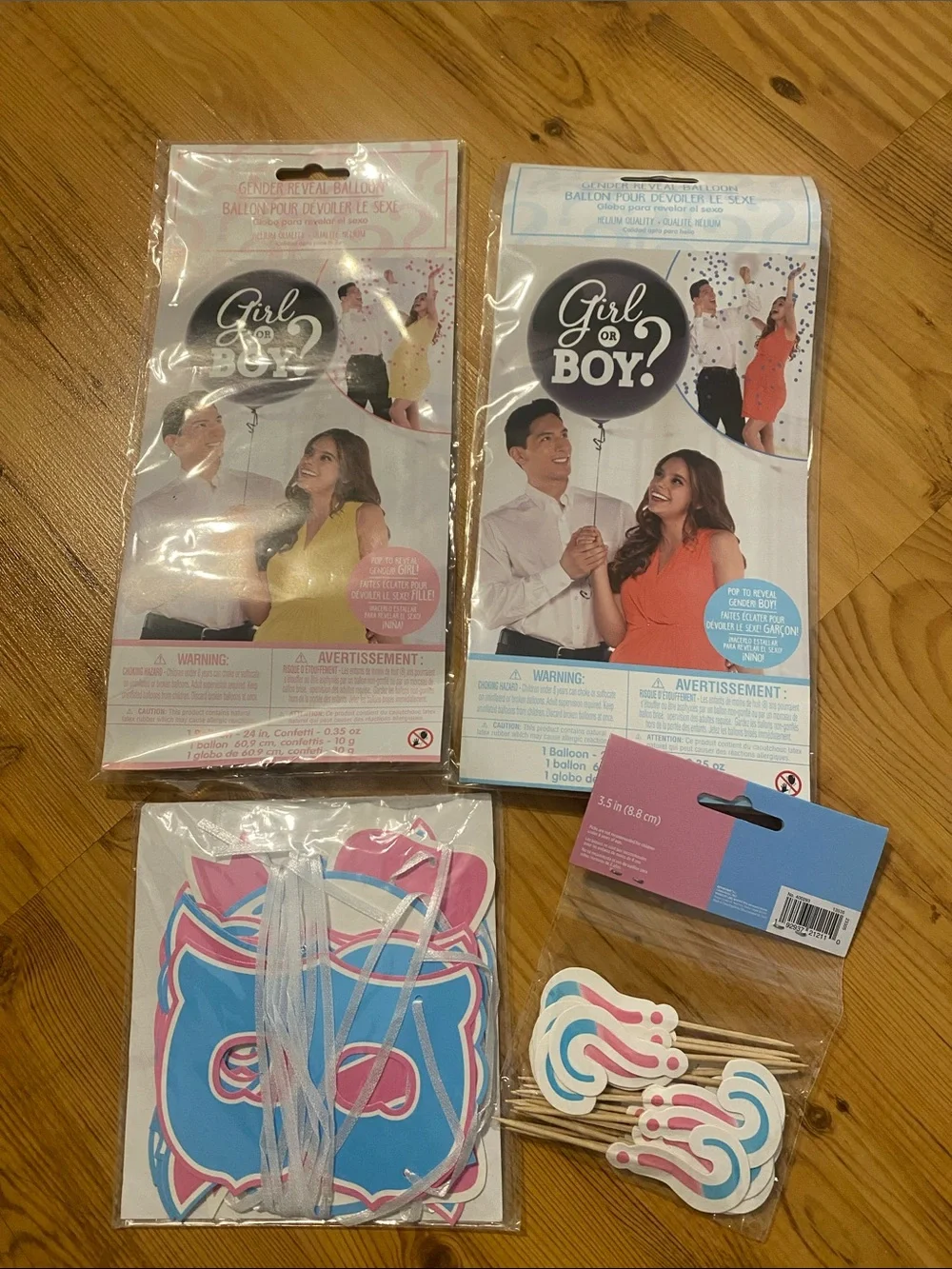 Gender Reveal Balloon Kit - Pink and Blue- Banner and Picks